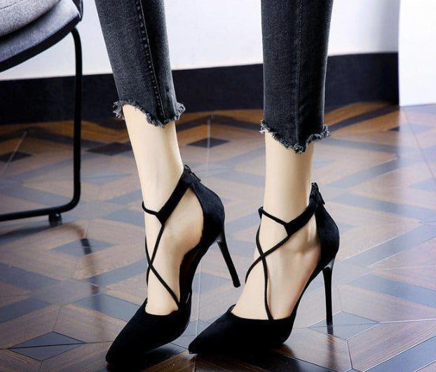 High Heels Sexy Apricot Comely French Black Suede Ladies - VEX CLUB HOUSE
