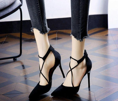 High Heels Sexy Apricot Comely French Black Suede Ladies - VEX CLUB HOUSE