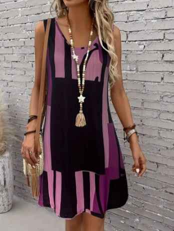 Casual Versatile And Stylish Striped V-neck Dress - VEX CLUB HOUSE