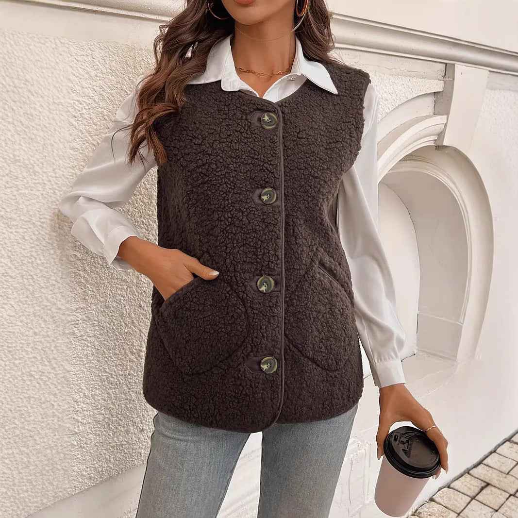 Fur Integrated Composite Loose Korean Outerwear Sleeveless Vest - VEX CLUB HOUSE