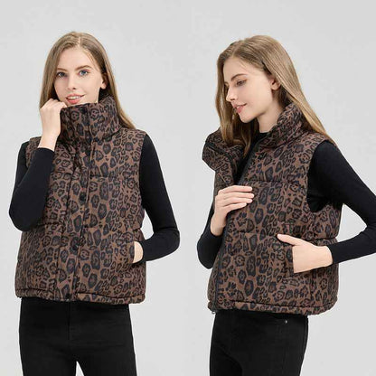 Leopard Print Stand Collar Temperament Cotton Vest - VEX CLUB HOUSE