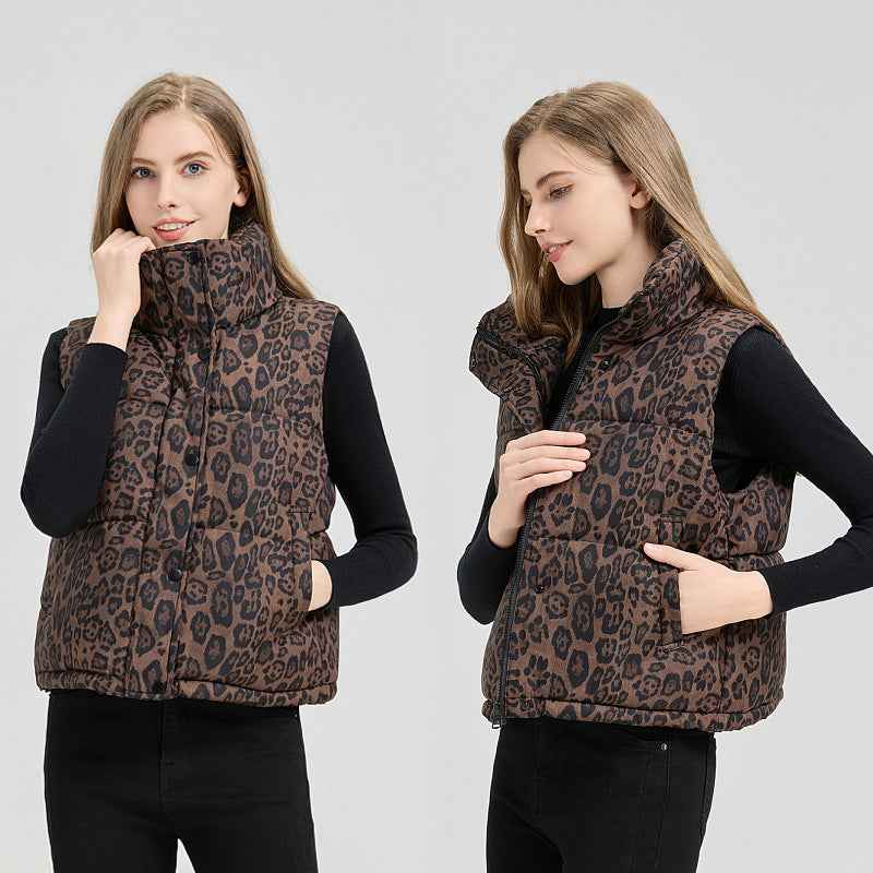 Leopard Print Stand Collar Temperament Cotton Vest - VEX CLUB HOUSE