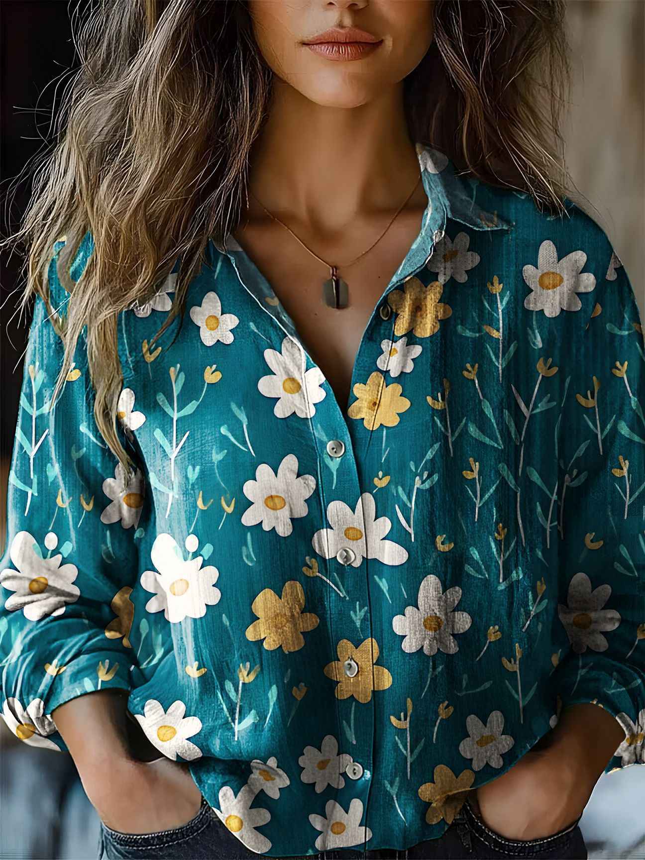 Floral-print Long-sleeve Shirt Delicate Linen Casual Blouse - VEX CLUB HOUSE
