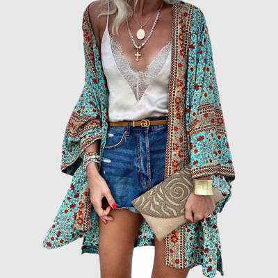Casual Fashion Vacation Batwing Long Sleeve Cardigan Printed Top - VEX CLUB HOUSE