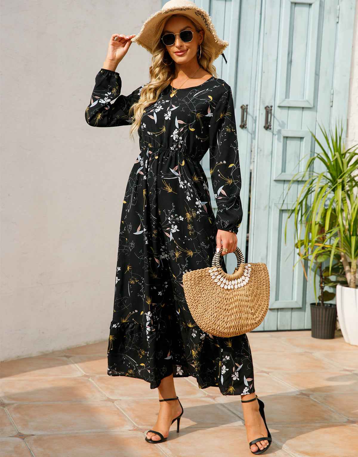 Womens Versatile Round-neck Floral Chiffon Dress - VEX CLUB HOUSE