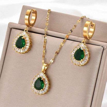 Retro Hong Kong Style Jade White Suit Necklace Earrings All-match Jewelry - VEX CLUB HOUSE