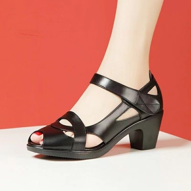 Women's Thick Bottom Soft Bottom Mid Heel Chunky Heel Peep Toe Sandals - VEX CLUB HOUSE