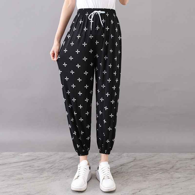 Women's Plus-sized Ice Silk Elastic Pants Cropped Straight - VEX CLUB HOUSE