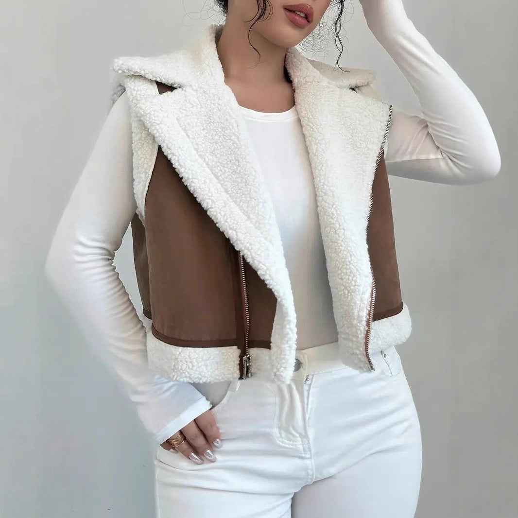 Western Style Light Fur Integrated Lamb Wool Vest - VEX CLUB HOUSE