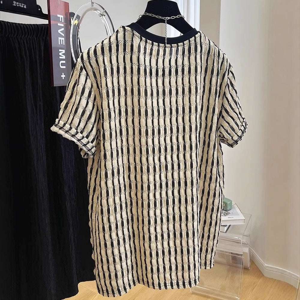 Men's Casual Loose Textile Short Sleeve Stripes - VEX CLUB HOUSE