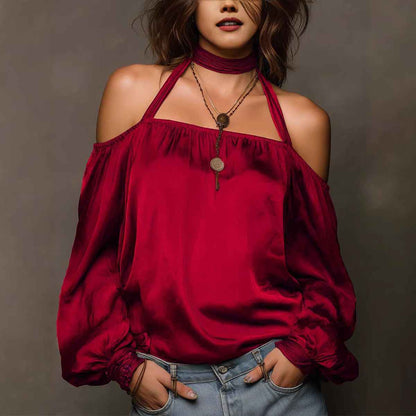 Womens Stylish Casual Off-shoulder Satin Top - VEX CLUB HOUSE