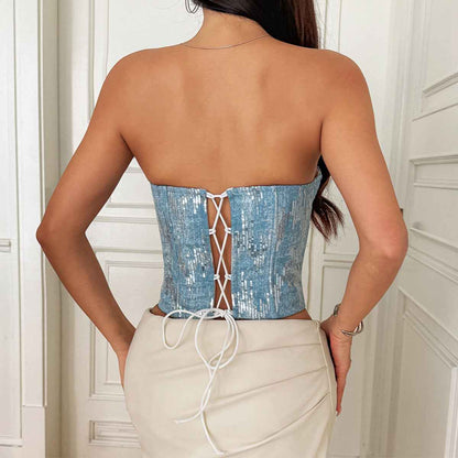 Womens Padded Underwire Fishbone-Fit Lace-Up Tube Top - VEX CLUB HOUSE
