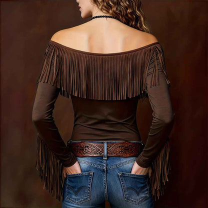 Fringed Top With Long Sleeves Vintage Form-fitting And Sexy - VEX CLUB HOUSE