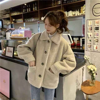Lapel Button Lamb Velvet Loose Fashion Students - VEX CLUB HOUSE
