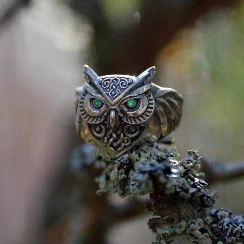 Plain Silver Retro Blue Glasses Owl Jewelry Ring Men And Women Design Owl Ring V E X C L U B H O U S E
