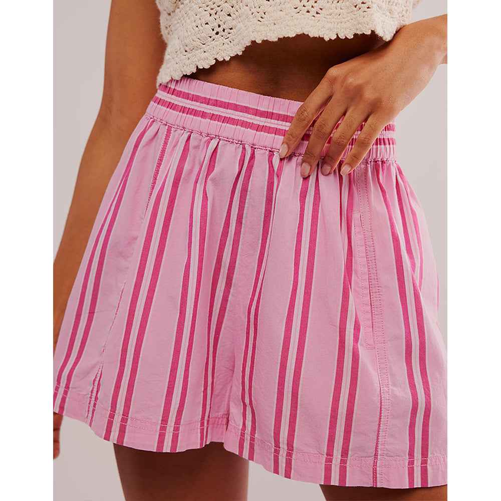 Striped Casual Elastic Pocket Beach Shorts For Women - VEX CLUB HOUSE