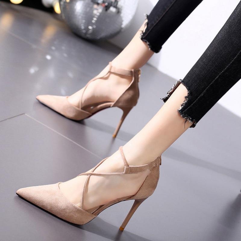 High Heels Sexy Apricot Comely French Black Suede Ladies - VEX CLUB HOUSE
