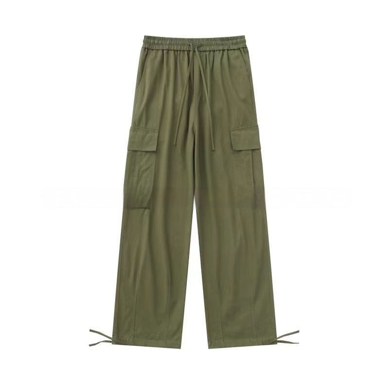 Loose Fitting Casual Straight Leg Cargo Pants With Multiple Pockets And A Drawstring Waist - VEX CLUB HOUSE