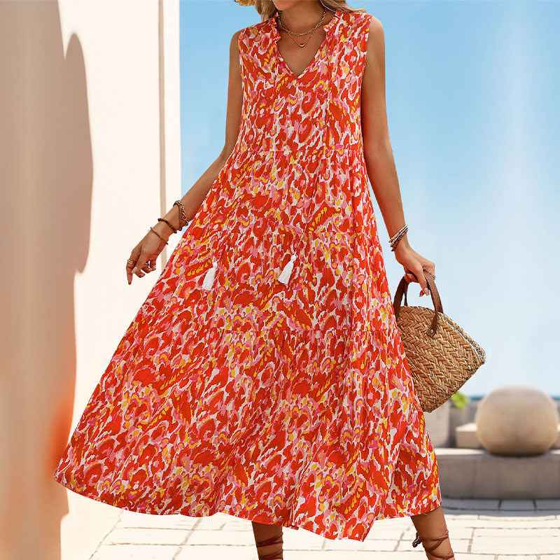 Long Abstract-print Dress For Your Vacation - VEX CLUB HOUSE