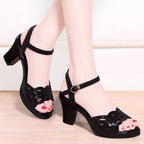 Mid-heel Fish Mouth Soft Sole Mother Shoes Rhinestone High Heels - VEX CLUB HOUSE