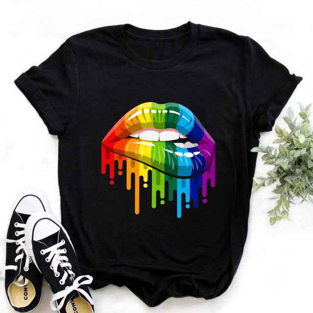 Shut Up Gesture Lips Short Sleeve T-shirt No Letters - VEX CLUB HOUSE