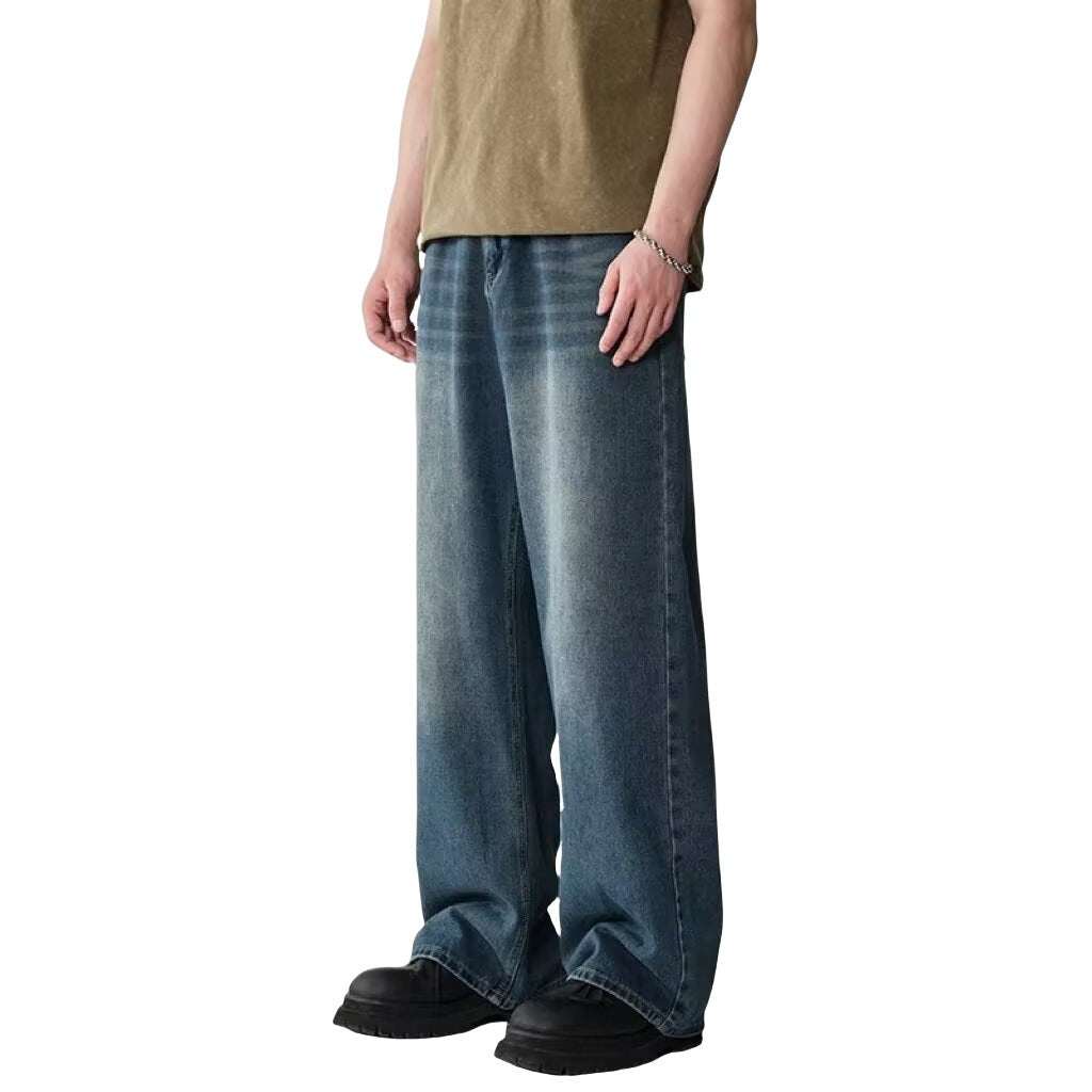 Mens Straight-Leg Relaxed-Fit Vintage Blue Denim Jeans In American Style - VEX CLUB HOUSE