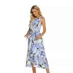 Fashionable Printed Halterneck Sleeveless Lace-Up Dress - VEX CLUB HOUSE