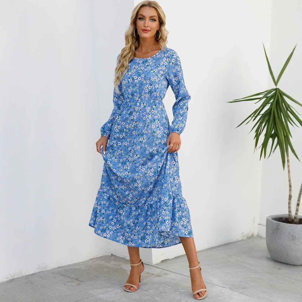 Womens Versatile Round-neck Floral Chiffon Dress - VEX CLUB HOUSE