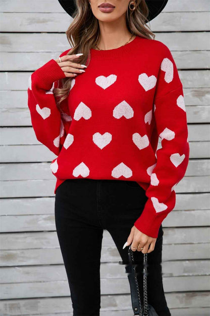 New Womens Heart Shaped Sweater For Valentines Day Crew Neck Plus Size - VEX CLUB HOUSE