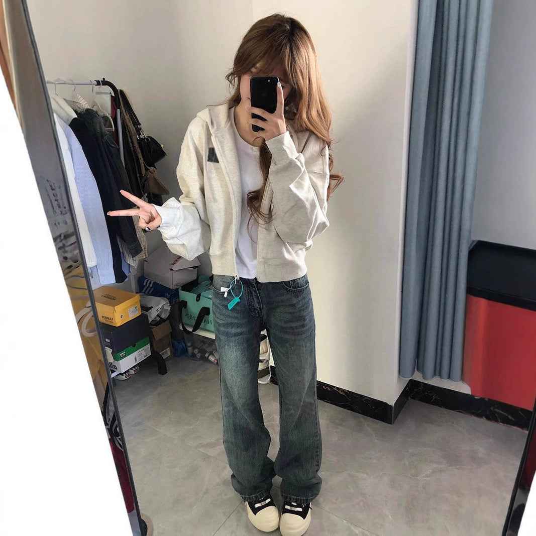 American Vintage Zipper Hooded Cardigan Sweater Women's Spring And Autumn - VEX CLUB HOUSE