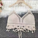 Lace-up Halterneck Exposed Vest Female Openwork Knitted Top - VEX CLUB HOUSE