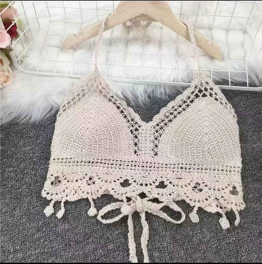 Lace-up Halterneck Exposed Vest Female Openwork Knitted Top - VEX CLUB HOUSE