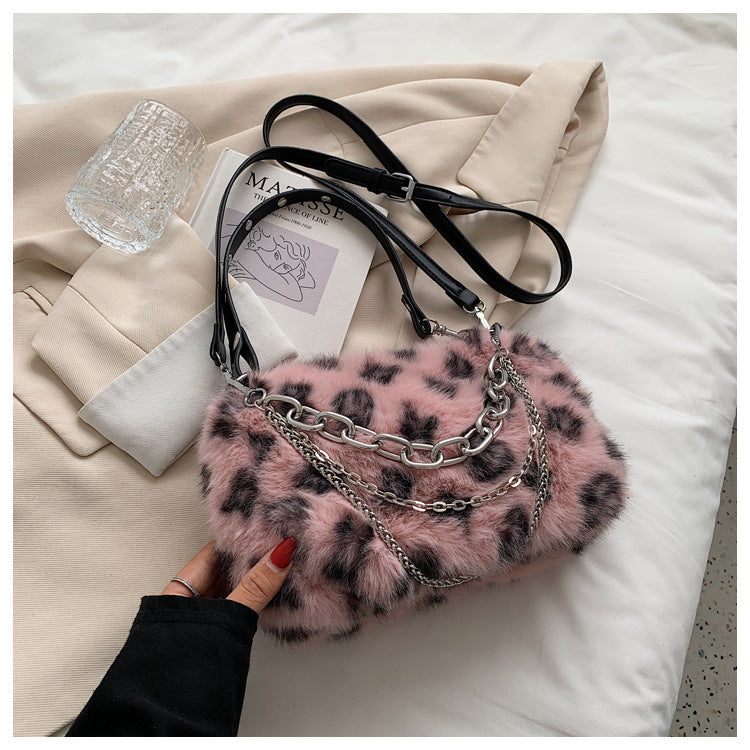 Winter Plush Bags Chain Shoulder Bag Women Flowers Print Handbags - VEX CLUB HOUSE