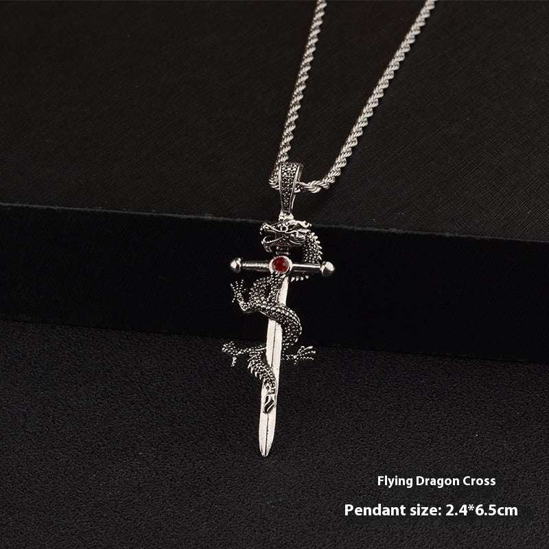 Fashion Jewelry Dragon Sword Pendant Necklace Paved Black Color Jewelry For Men Boy Christmas Gifts V E X C L U B H O U S E