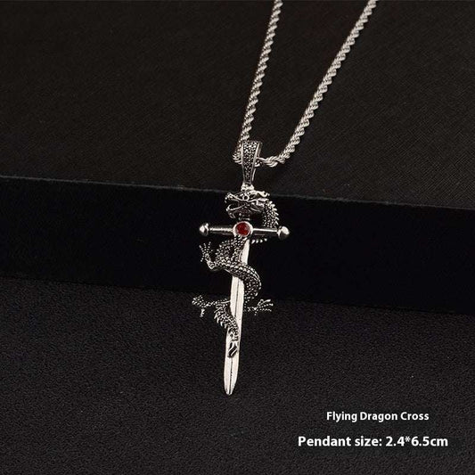 Fashion Jewelry Dragon Sword Pendant Necklace Paved Black Color Jewelry For Men Boy Christmas Gifts V E X C L U B H O U S E