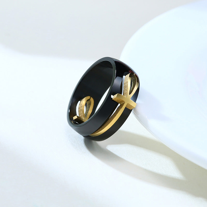 Two Tone Detachable Ankh Egyptian Cross Ring For Men Stainless Steel Male Religious Jewelry V E X C L U B H O U S E