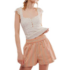 Striped Casual Elastic Pocket Beach Shorts For Women - VEX CLUB HOUSE