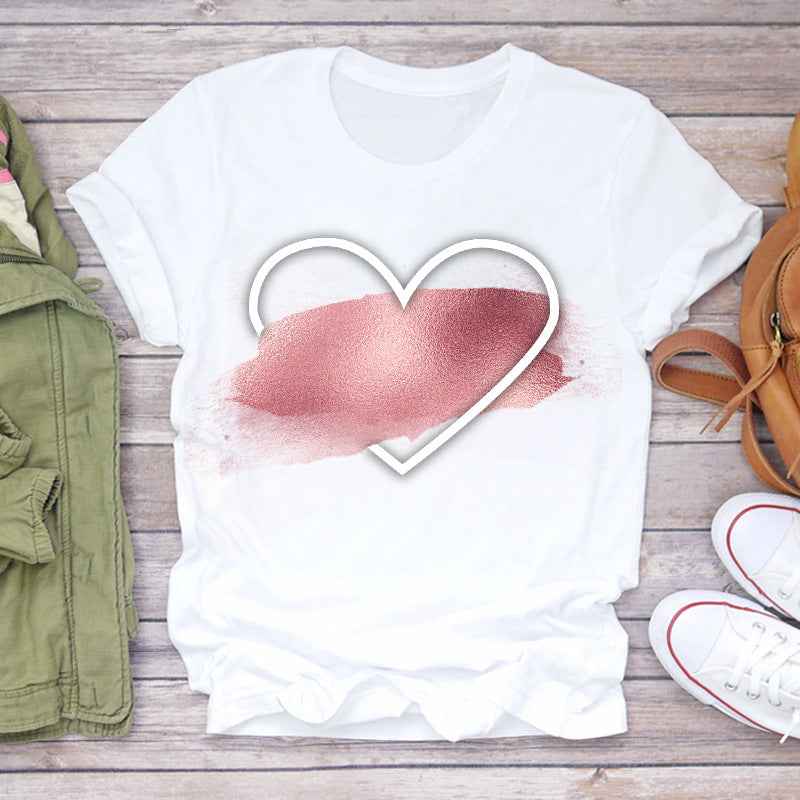 Watercolor Love Fashion Print Short-sleeved T-shirt Women's Trend - VEX CLUB HOUSE