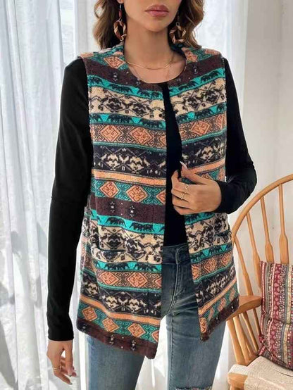 Women's Printed Double-sided Plush Buttonless Cardigan - VEX CLUB HOUSE