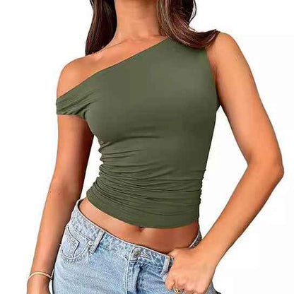 Womens Solid-color Off-shoulder Tank Top - VEX CLUB HOUSE