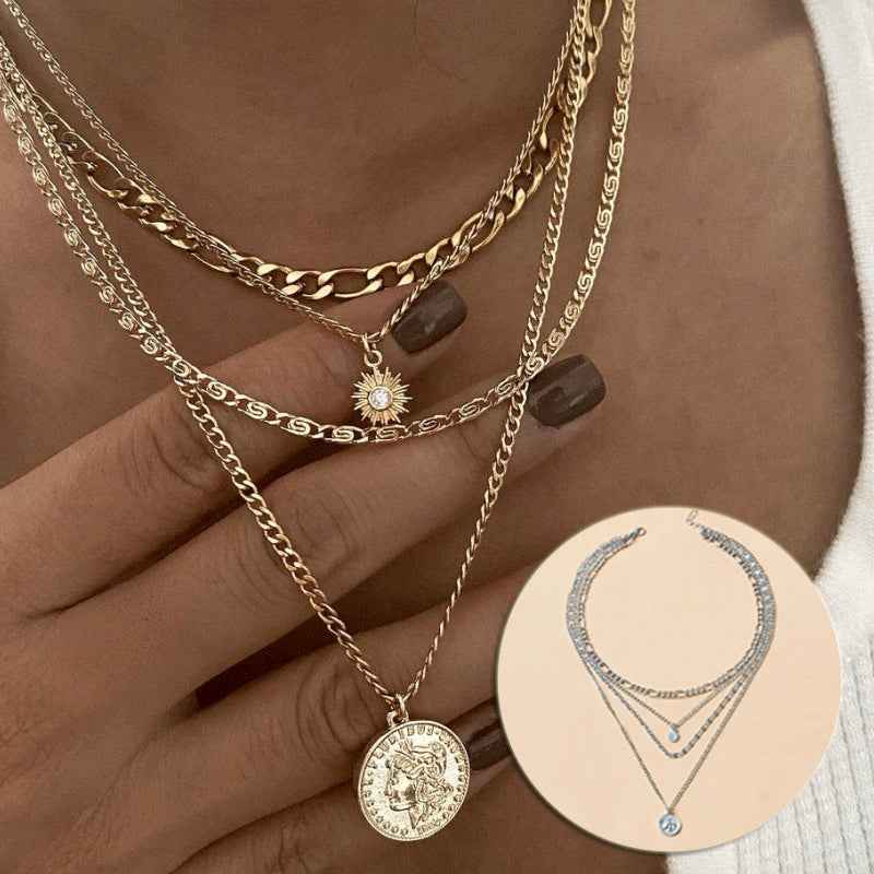 Chunky Gold Necklace Chunky Charm Necklace For Women Layered Gold Necklace For Women Silver Coin Necklace Jewelry Gifts For Women - VEX CLUB HOUSE