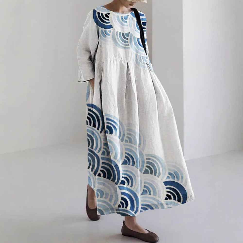 Womens Casual Dress With A Digital Print And A Round Neckline - VEX CLUB HOUSE