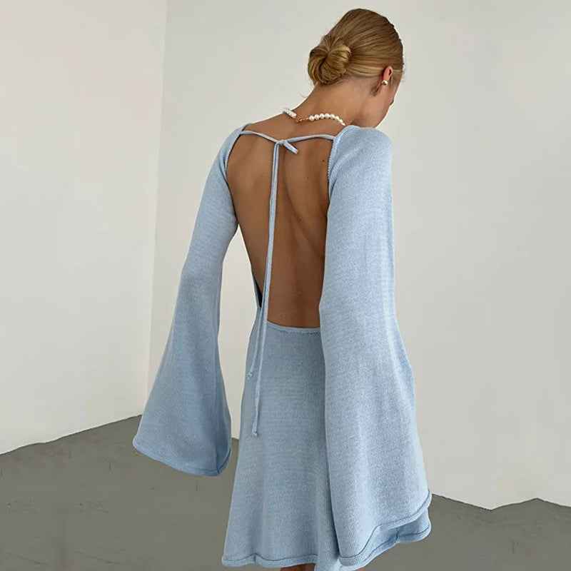 Womens Sexy Loose-fittingBackless Long-sleeve Dress - VEX CLUB HOUSE