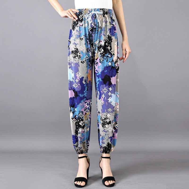 Women's Plus-sized Ice Silk Elastic Pants Cropped Straight - VEX CLUB HOUSE