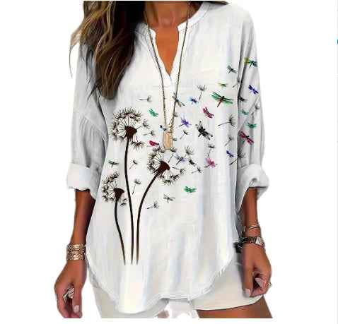 Womens Stand Collar Button-Down Drop Shoulder Long-Sleeve Top - VEX CLUB HOUSE