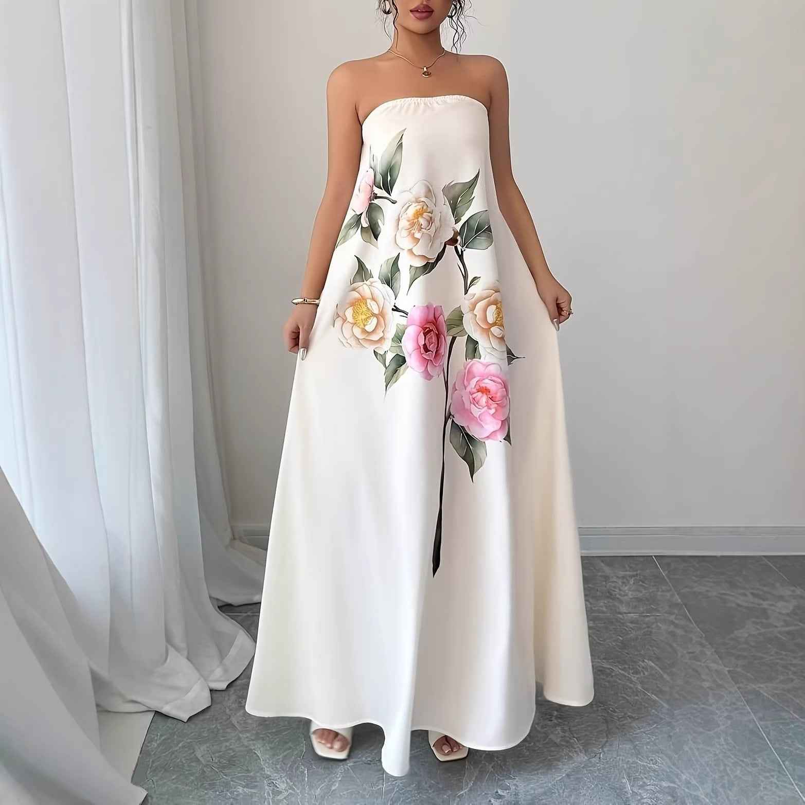 Floral Strapless Dress A Stylish Casual One-piece - VEX CLUB HOUSE