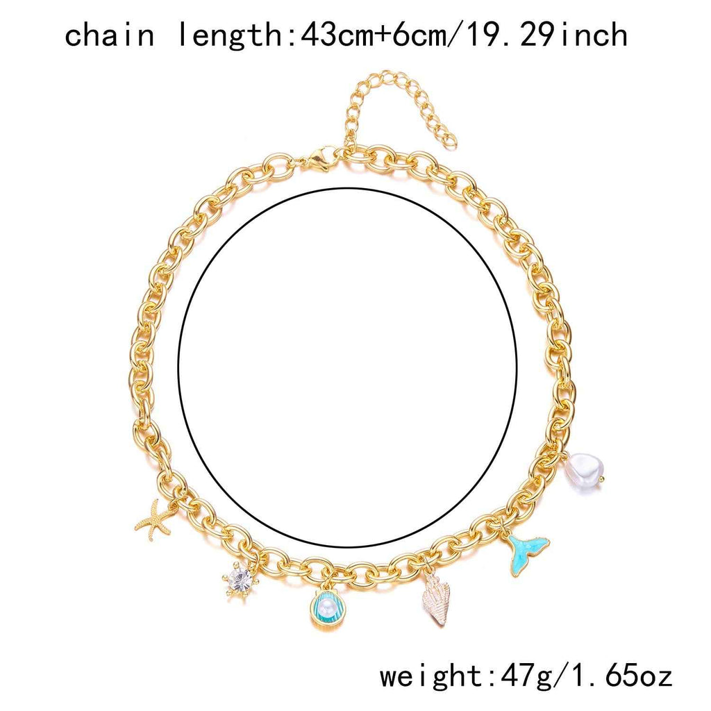 Women's Fashion Starfish Pearl Shell Fishtail Multi-pendant Necklace Bracelet - VEX CLUB HOUSE