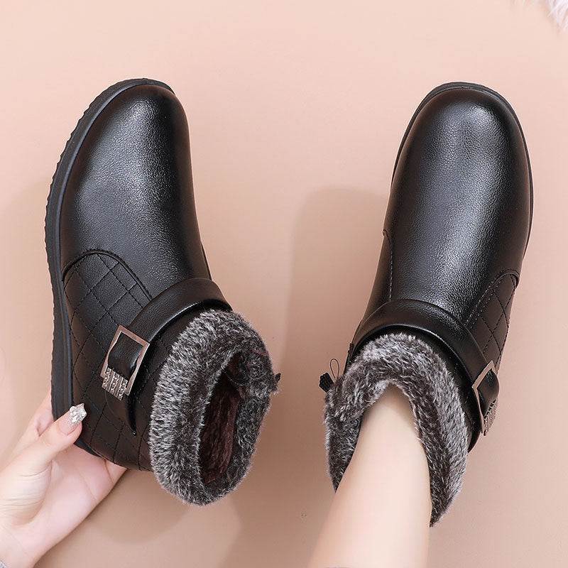 Cotton Plus Velvet Warm Booties Flat Leather Shoes - VEX CLUB HOUSE