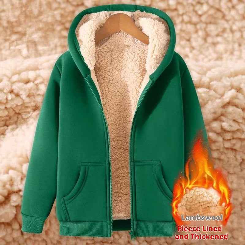Women's Simple Solid Color Cold-proof Warm Berber Fleece Hooded Jacket - VEX CLUB HOUSE