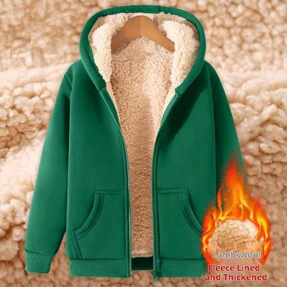 Women's Simple Solid Color Cold-proof Warm Berber Fleece Hooded Jacket - VEX CLUB HOUSE